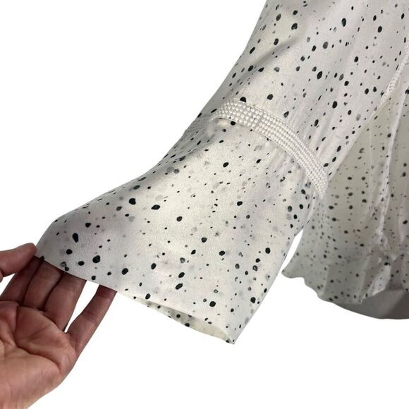 IRO Women's Sz 4-6 White w Black Abstract Dots Gwen Silk Medium Sheer Flowy Blou - Picture 6 of 14